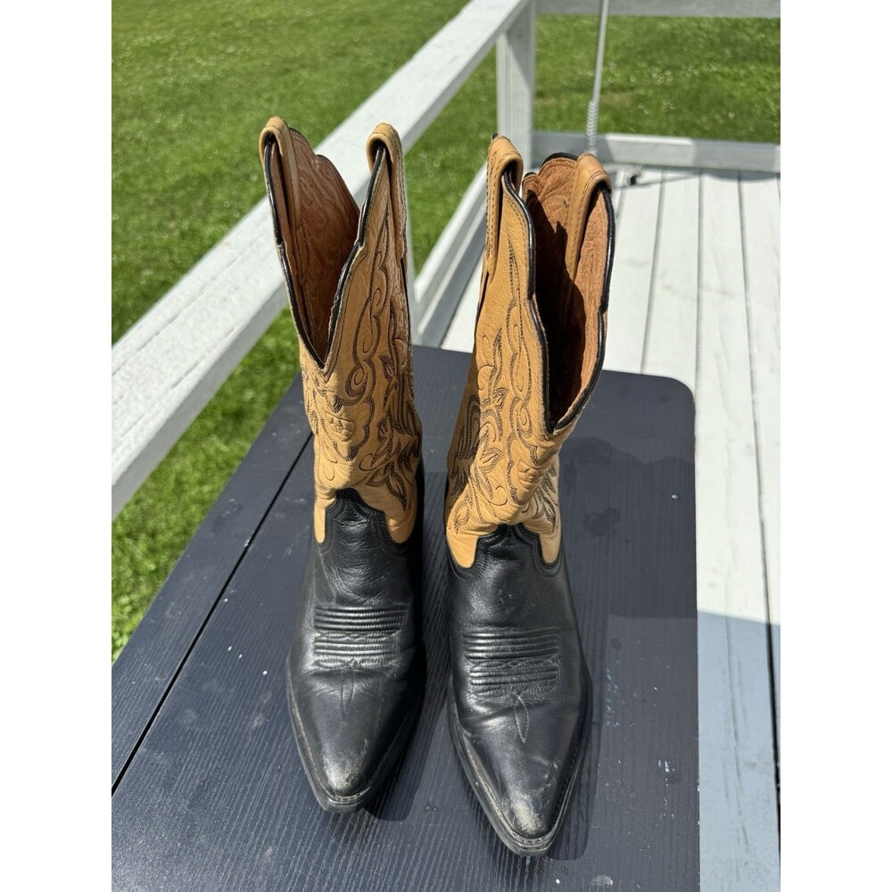 Ariat Boots Womens 7 Black Tan Leather Cowboy Western Pointed Toe Style 15781 - Picture 5 of 13